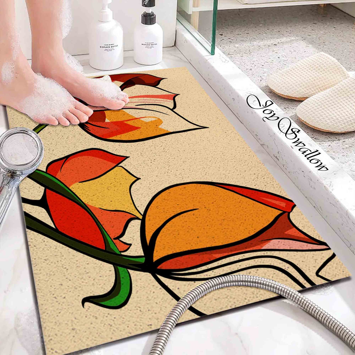 JoySwallow Personalized Bathtub Mat, Lovely Roses Bath Tub Mat, PVC Coil Permeable Bath Mat, Floral Drainable Bath Rug, Anti Skid Bathmat