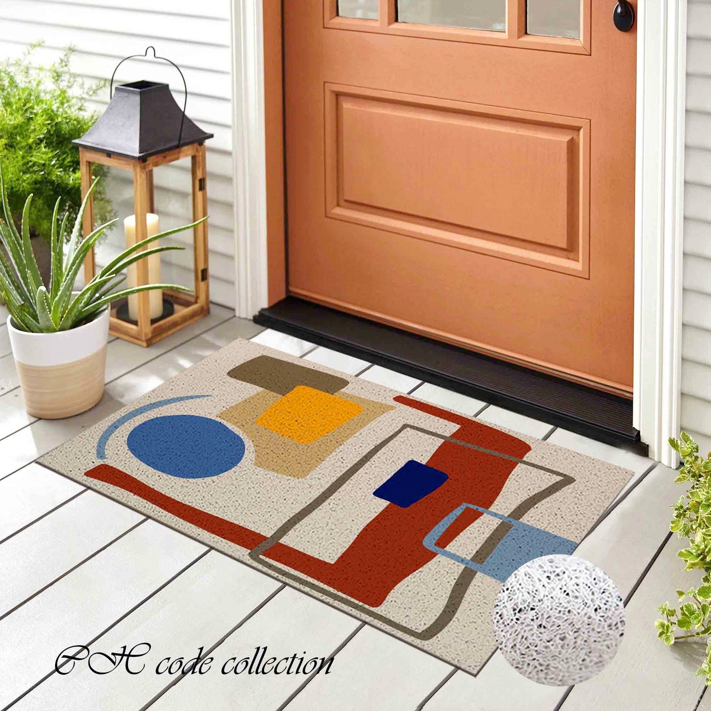 JoySwallow Modern Blocks Lines Art PVC Coil Entrance Door Mat, Irregular Blocks Anti-Skid Outdoor Mat, Animal Entryway Rug for Porch Courtyard