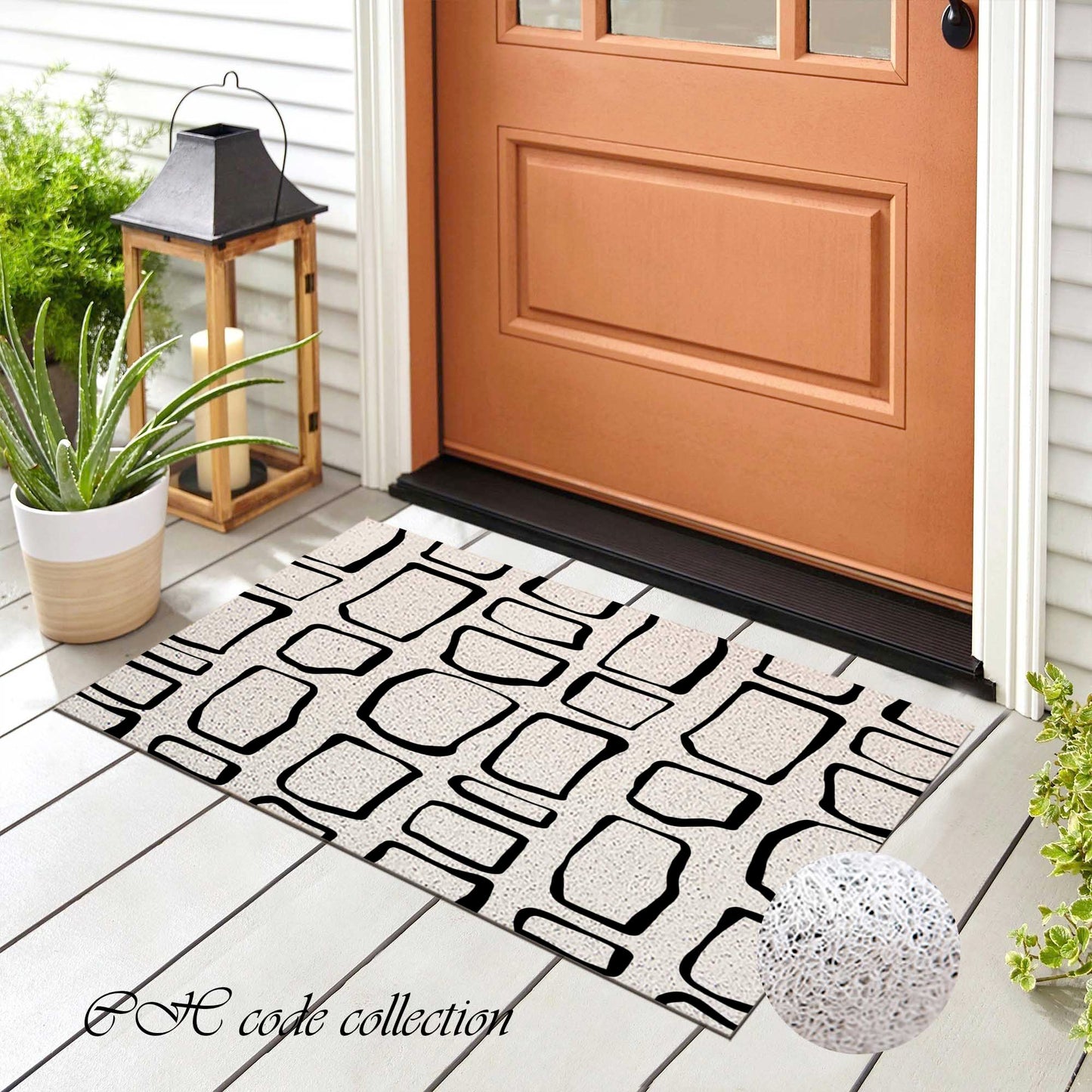 JoySwallow Modern Irregular Black and White Stones PVC Coil Entrance Door Mat, Irregular Blocks Anti-Skid Outdoor Mat, Animal Entryway Rug for Porch Courtyard