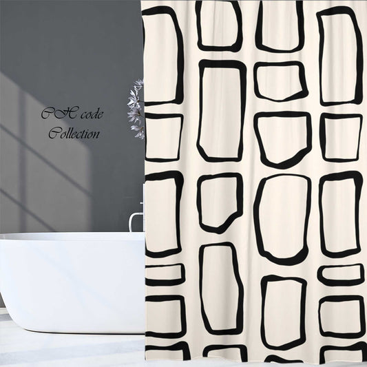 JoySwallow Modern Irregular Black and White Blocks Shower Curtain, Abstract Blocks Waterproof Curtains, Check Machine Washable Shower Curtains, Heavy Weighted Bath Curtains with hooks