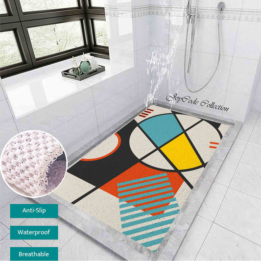 JoySwallow Personalized Bathtub Mat, Modern Irregular Blocks Bathtub Mat,  Line Art PVC Coil Shower Mat, Geometrical Anti Skid PVC Coil Bathmat, Permeable Bathmat, Drainable Rug