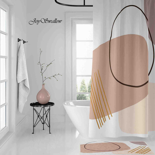 JoySwallow Personalized Shower Curtain, Modern Abstract Line Blocks Curtain, Waterproof Curtains, Machine Washable Shower Curtains, Heavy Weighted Bath Curtains with hooks