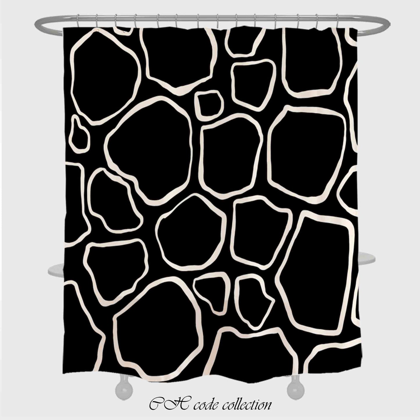 JoySwallow Modern Irregular Black White Stones Shower Curtain, Abstract Blocks Waterproof Curtains, Check Machine Washable Shower Curtains, Heavy Weighted Bath Curtains with hooks