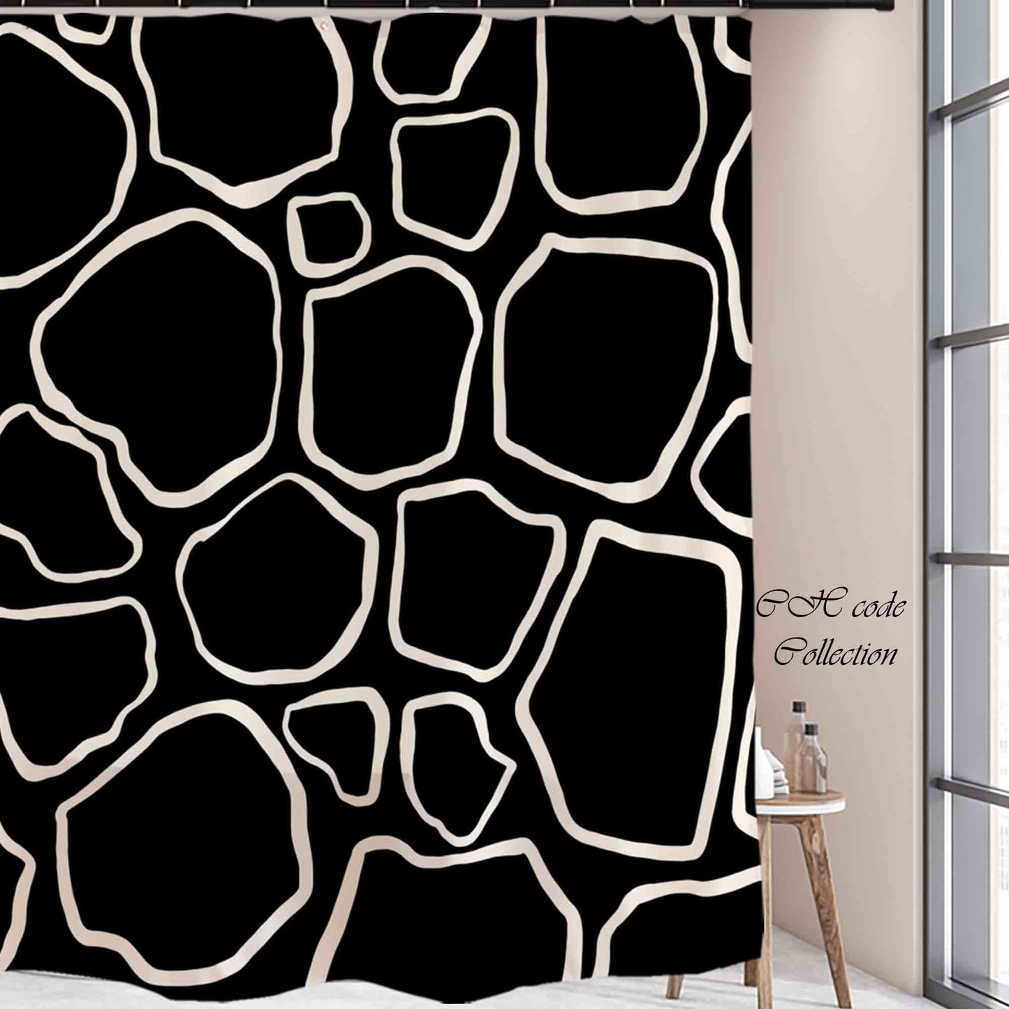 JoySwallow Modern Irregular Black White Stones Shower Curtain, Abstract Blocks Waterproof Curtains, Check Machine Washable Shower Curtains, Heavy Weighted Bath Curtains with hooks