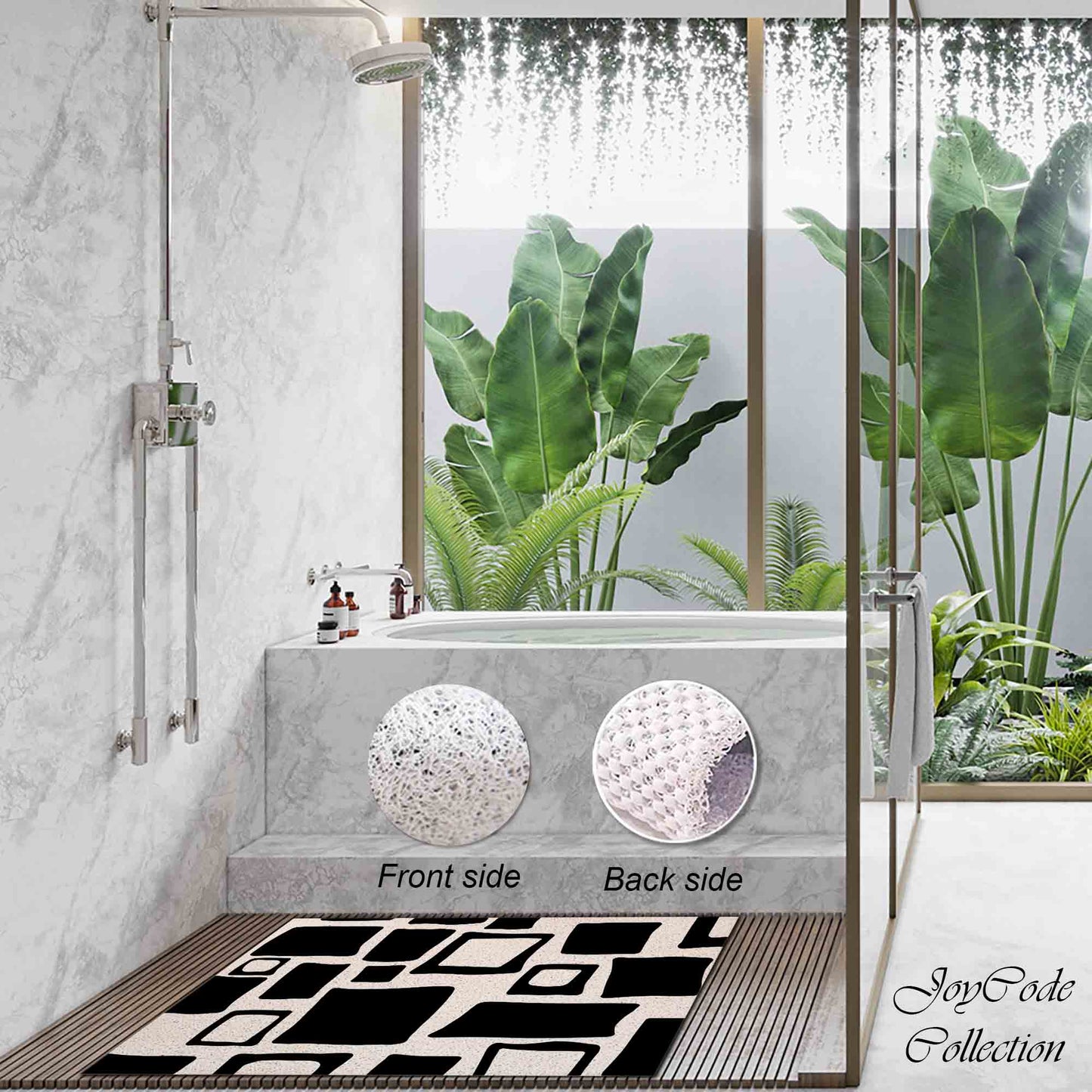 JoySwallow Personalized Bathtub Mat, Modern irregular black and white lattice Bathtub Mat, PVC Coil Shower Mat, Anti Skid PVC Coil Bathmat, Floral Permeable Bathmat, Drainable Rug