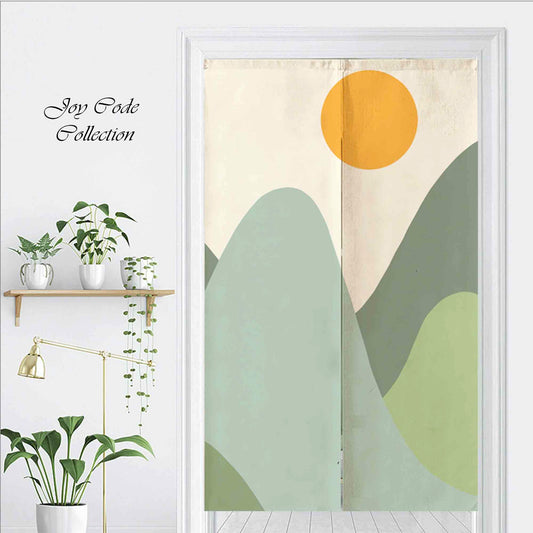 JoySwallow Personalized Doorway Curtain, Green Mountain and Sun Door Curtain, Landscape Door Tapestries for Home, Scenery Door Curtain for Kitchen, Curtain for Bedroom Decoration, Privacy Divider Curtain with Rod