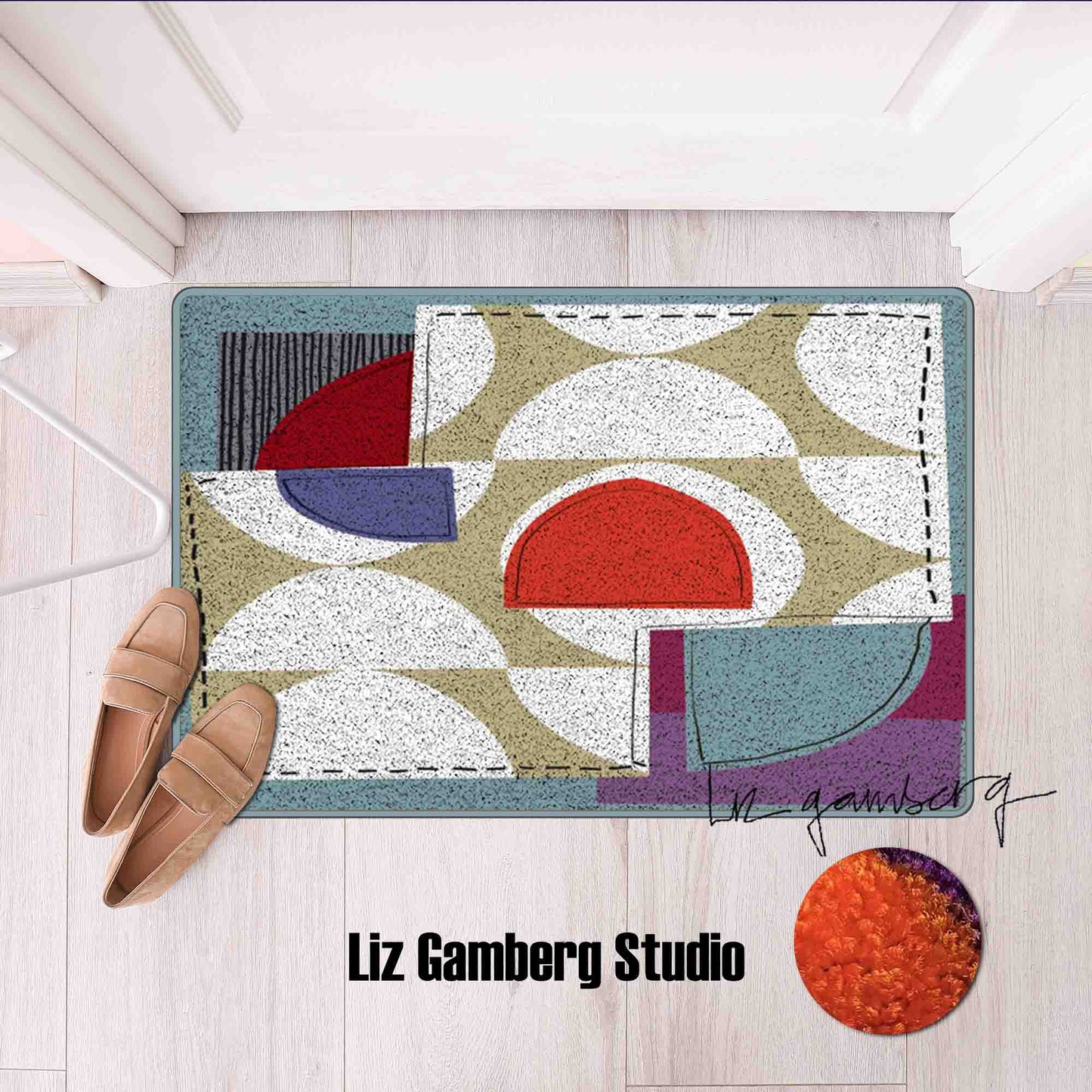 Off White Half Moons Flannel Door Mat by Liz Gamberg Studio from US