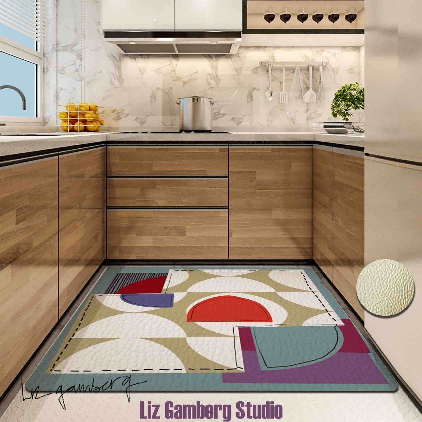 Off White Half Moons Kitchen Mat by Liz Gamberg Studio from US