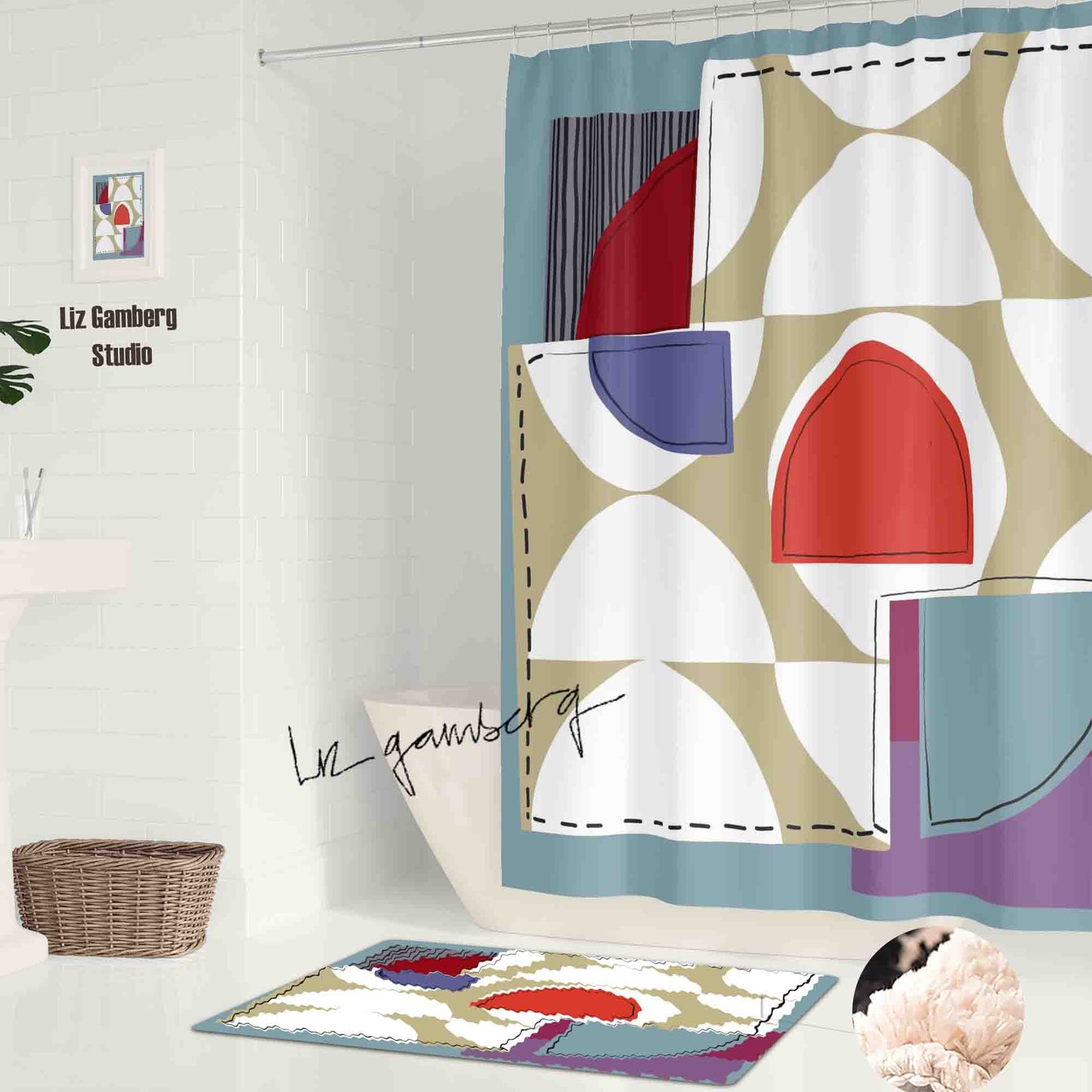 Off White Half Moons Shower Curtain by Liz Gamberg Studio from US