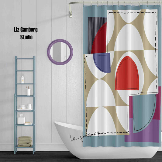 Off White Half Moons Shower Curtain by Liz Gamberg Studio from US