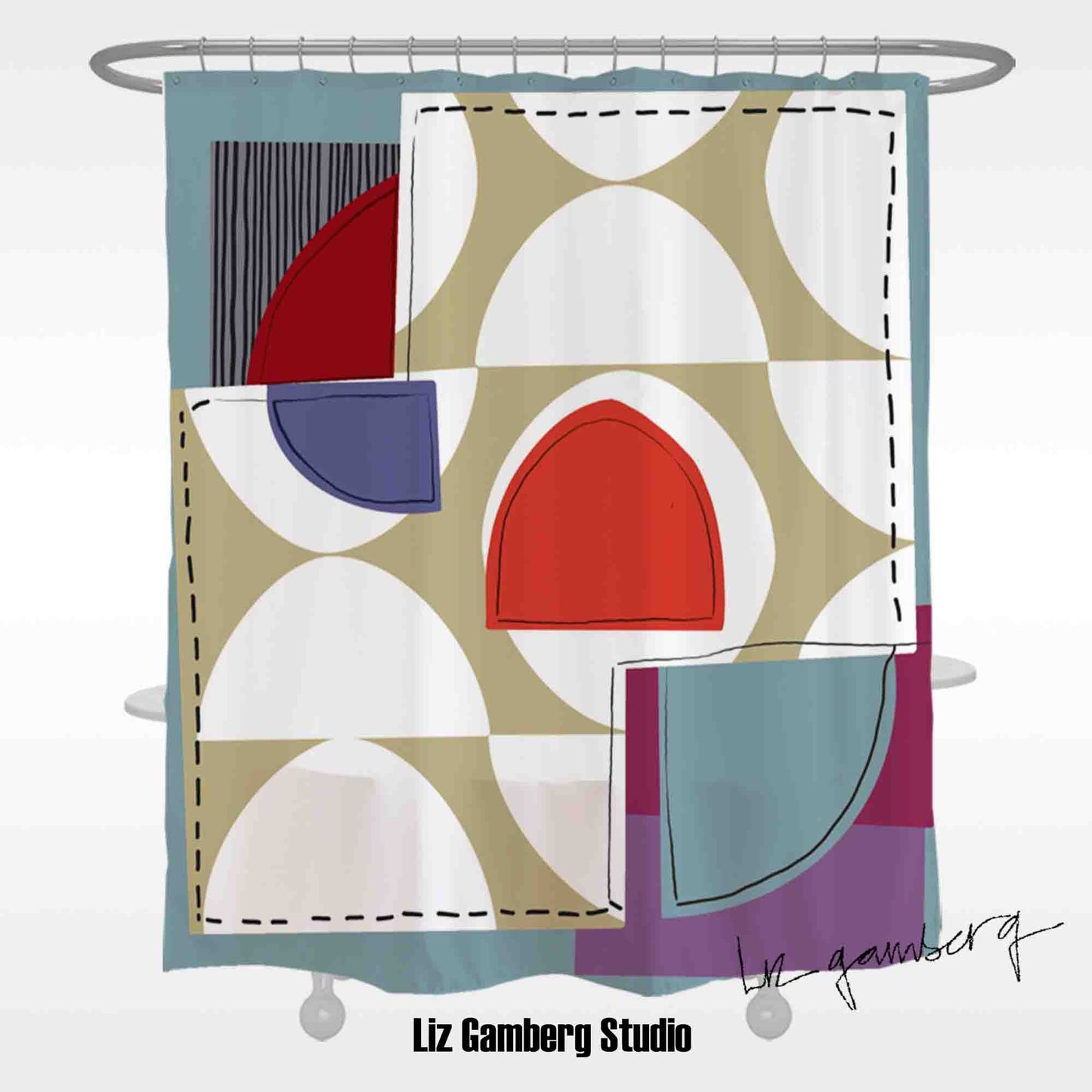 Off White Half Moons Shower Curtain by Liz Gamberg Studio from US