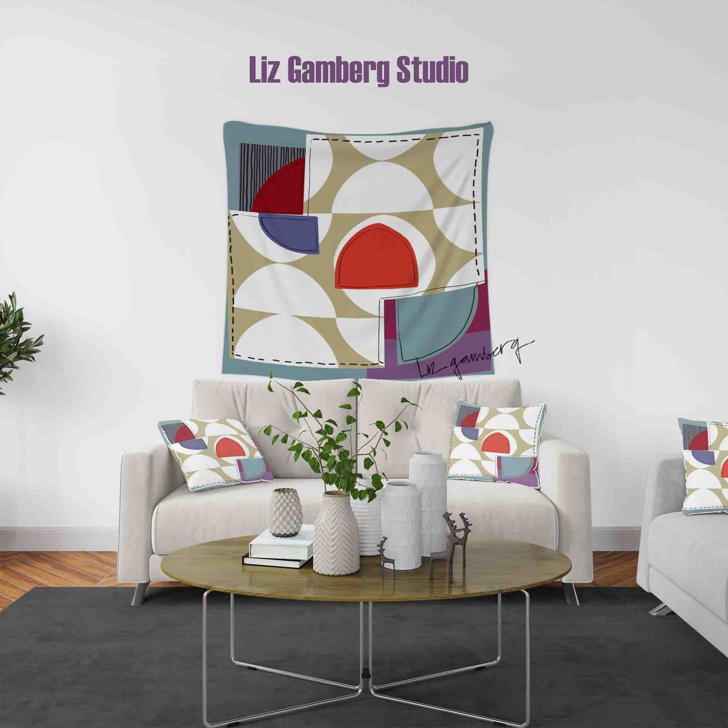 Off White Half Moons Tapestry by  Liz Gamberg Studio from US