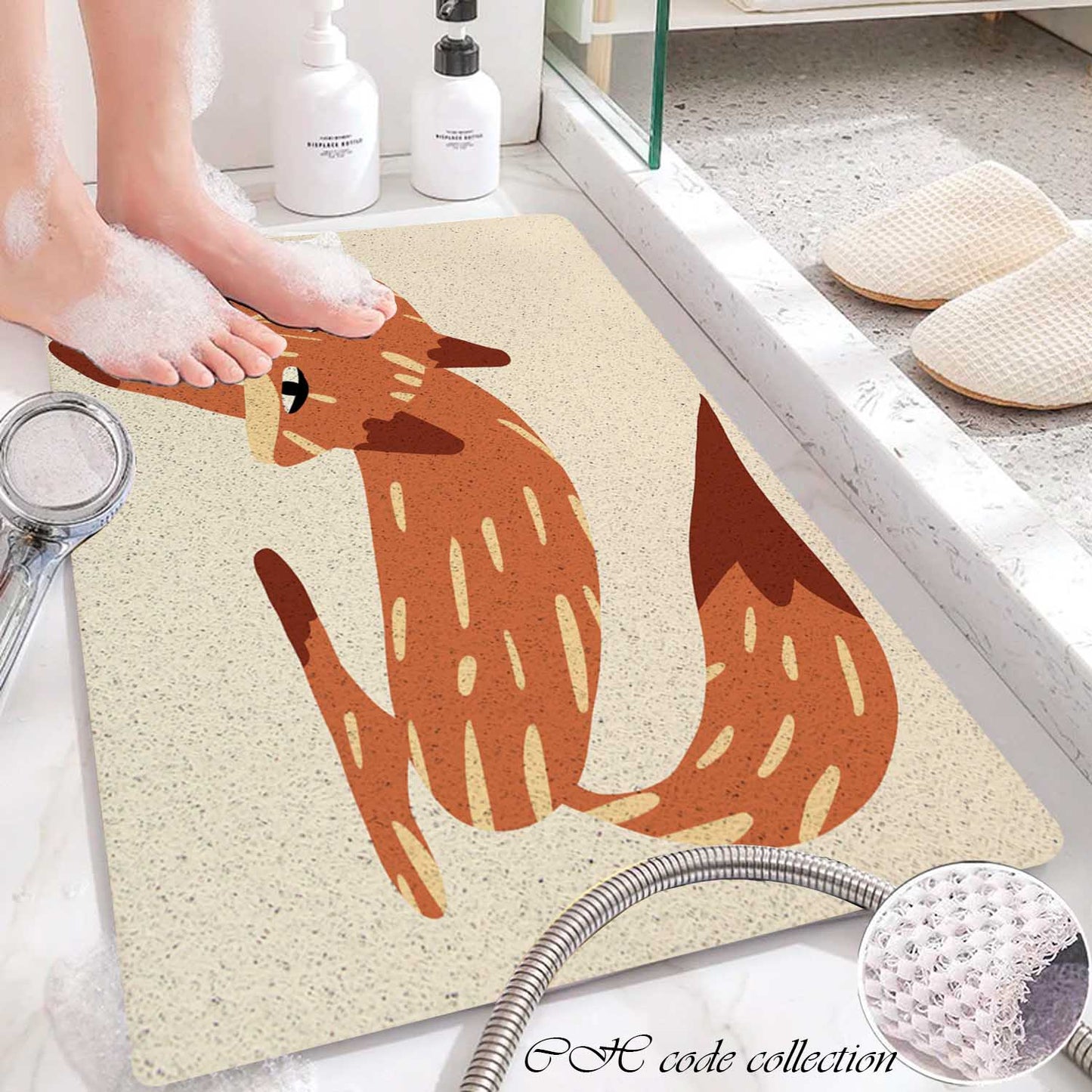 Orange Fire Fox coil PVC Coil Bathtub Mat by JoySwallow Art