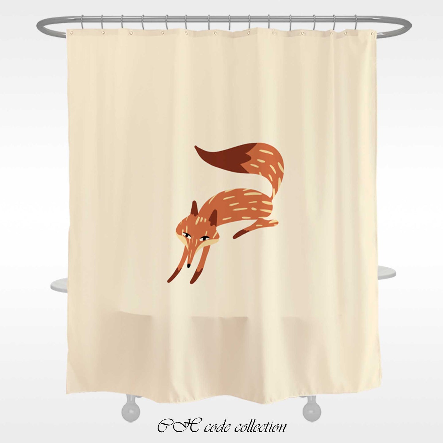 JoySwallow Orange Fire Fox Shower Curtain, Animal Waterproof Curtains, Machine Washable Shower Curtains, Heavy Weighted Bath Curtains with hooks