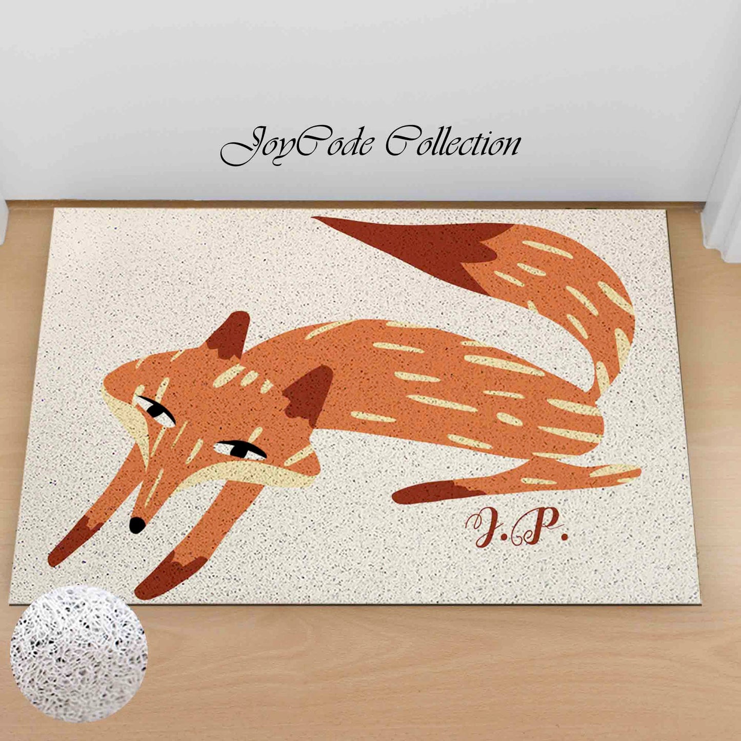 JoySwallow Personalized Door Mat, Fire Orange Fox PVC Coil Entrance Door Mat, Cute Fox Anti-Skid Outdoor Mat, Animal Entryway Rug for Porch Courtyard