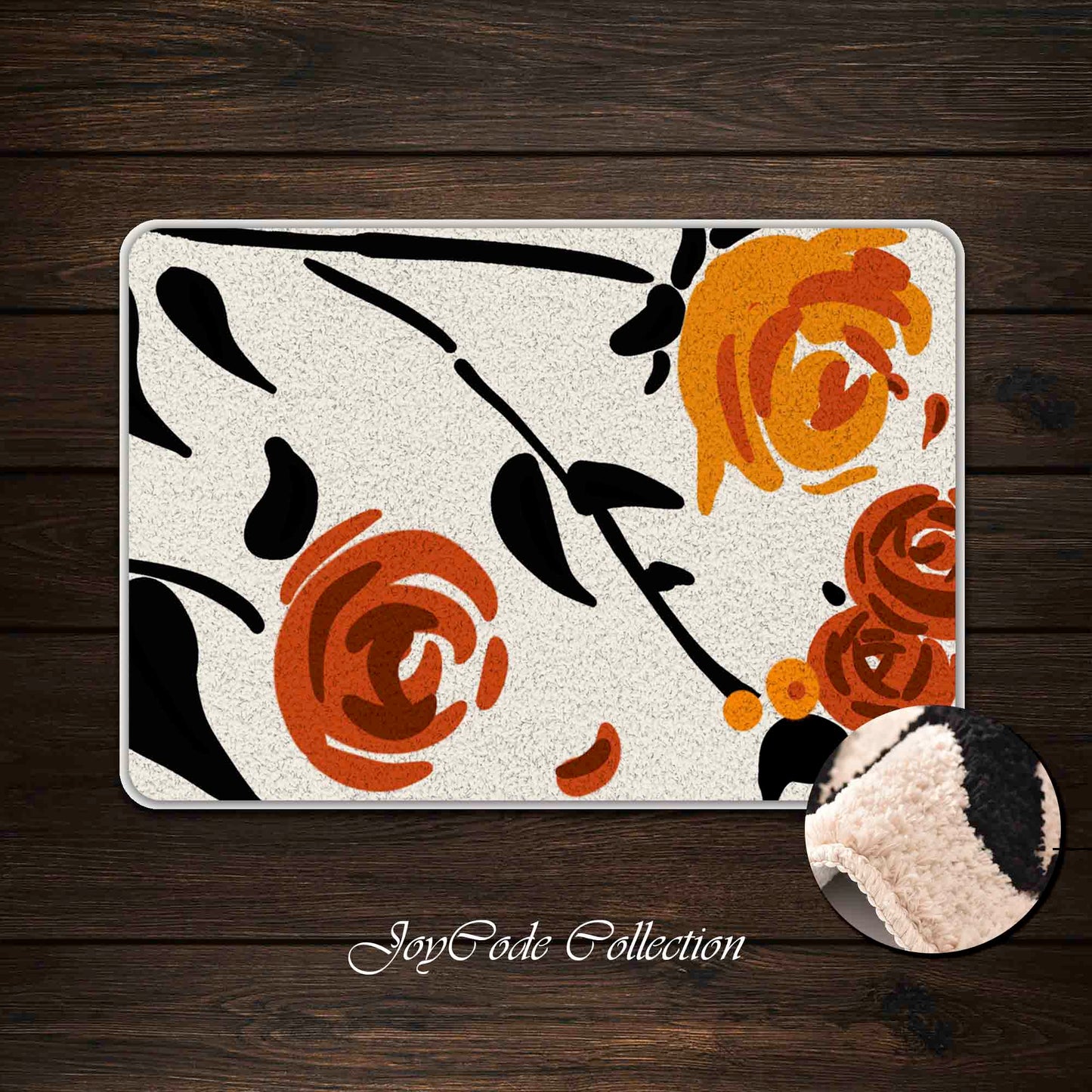 JoySwallow Orange Rose Tufted Bathmat, Floral Bathroom Rug, Flower Area Rug, Floral Bedroom Rugs