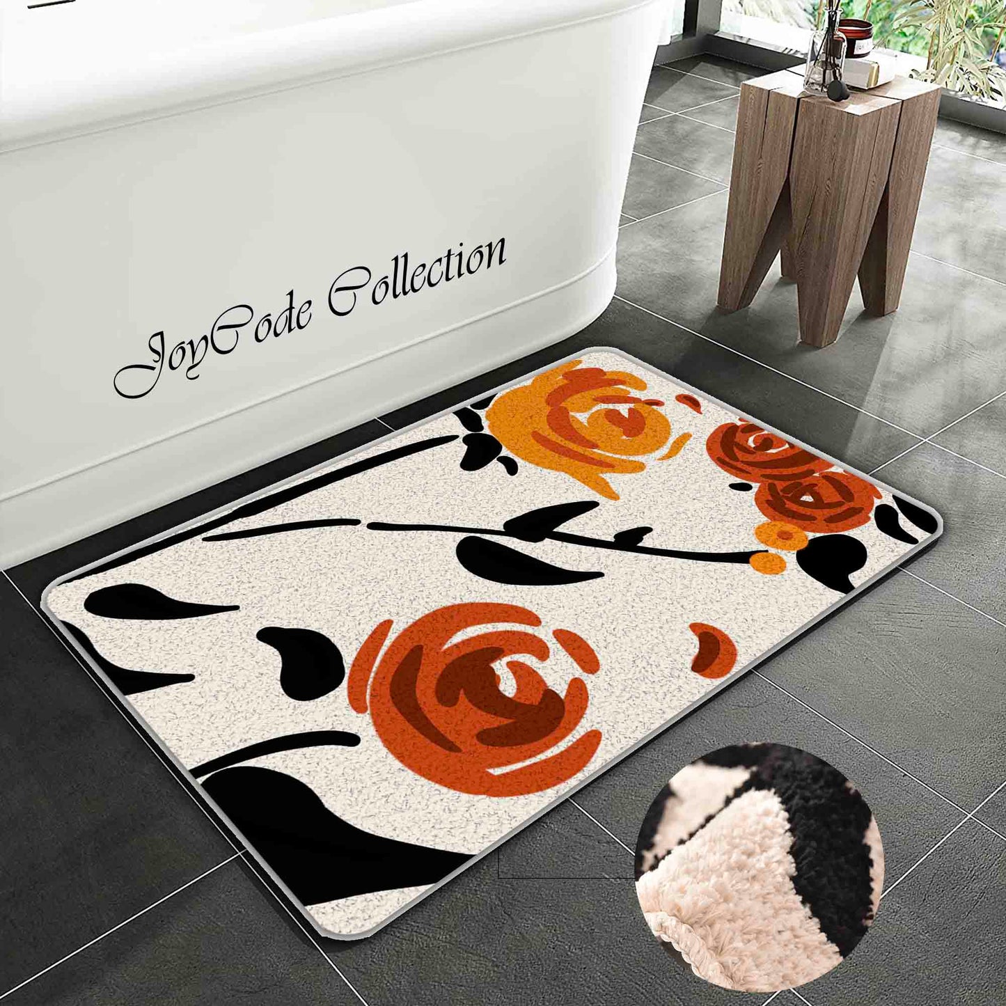 JoySwallow Orange Rose Tufted Bathmat, Floral Bathroom Rug, Flower Area Rug, Floral Bedroom Rugs