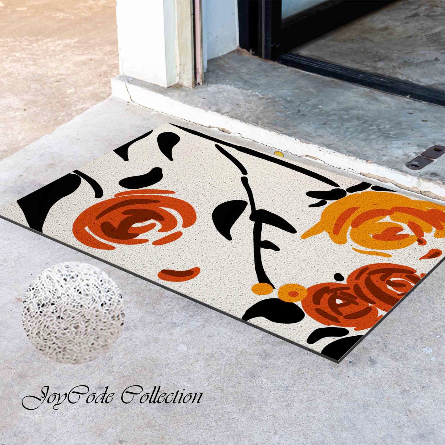 JoySwallow Orange Rose Coil Entrance Door Mat, Flowers Anti-Skid Outdoor Mat, Floral Entryway Rug for Porch Courtyard