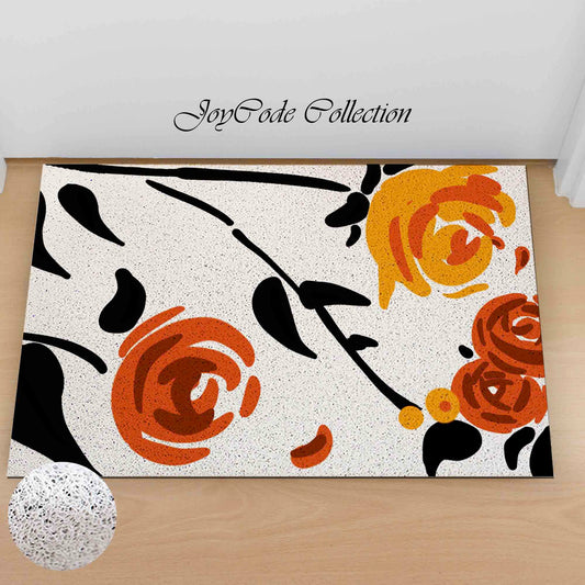 JoySwallow Orange Rose Coil Entrance Door Mat, Flowers Anti-Skid Outdoor Mat, Floral Entryway Rug for Porch Courtyard