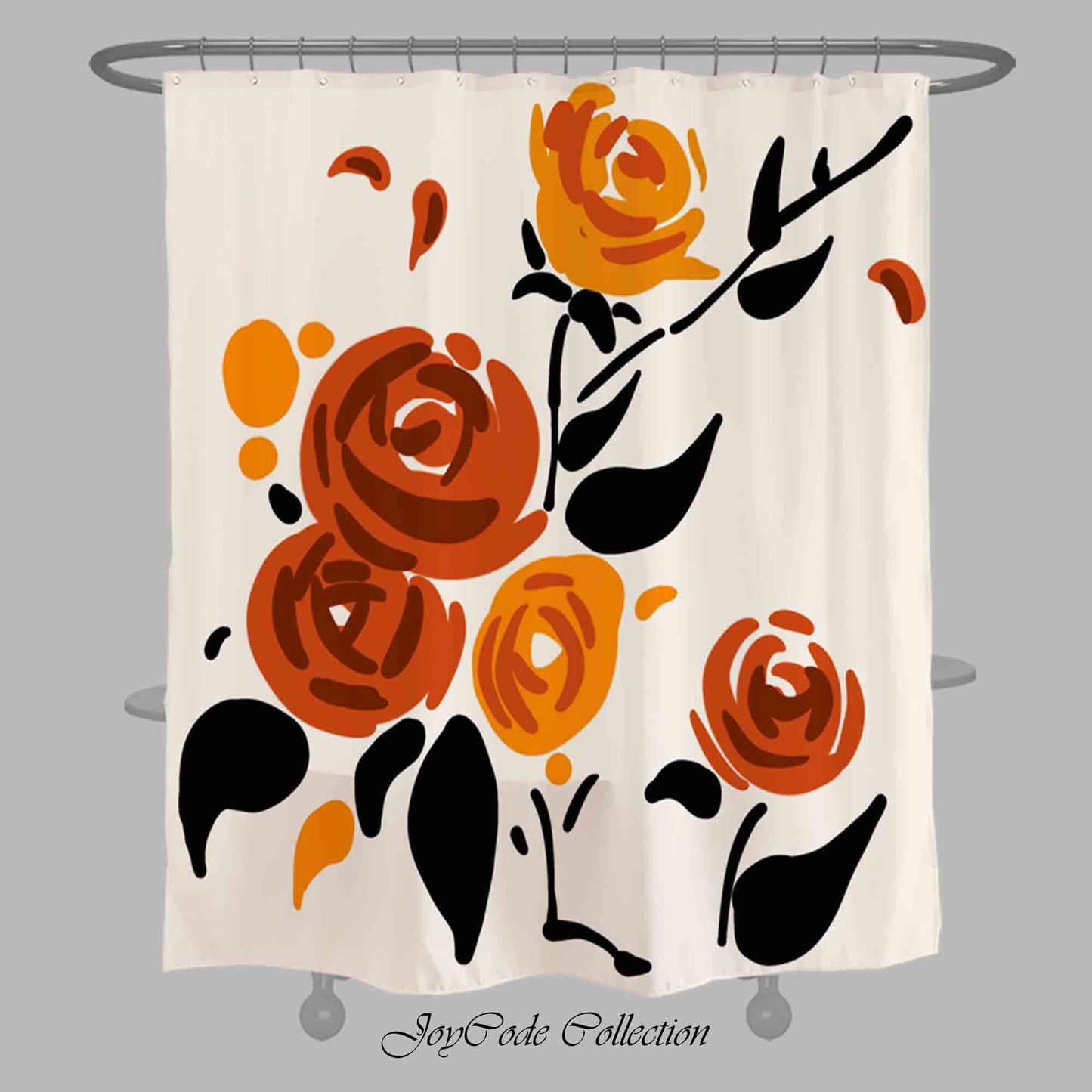 JoySwallow Orange Roses Shower Curtain, Leaves Waterproof Curtains, Floral Machine Washable Shower Curtains, flower Heavy Weighted Bath Curtains with hooks