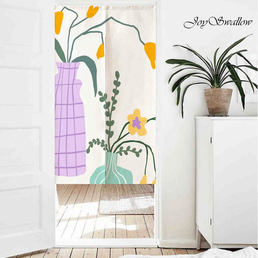 JoySwallow Personalized Doorway Curtain, Orange Buttercup and Vase Door Curtain, Floral Door Tapestries for Home, Flower Door Curtain for Kitchen, Curtain for Bedroom Decoration, Privacy Divider Curtain with Rod