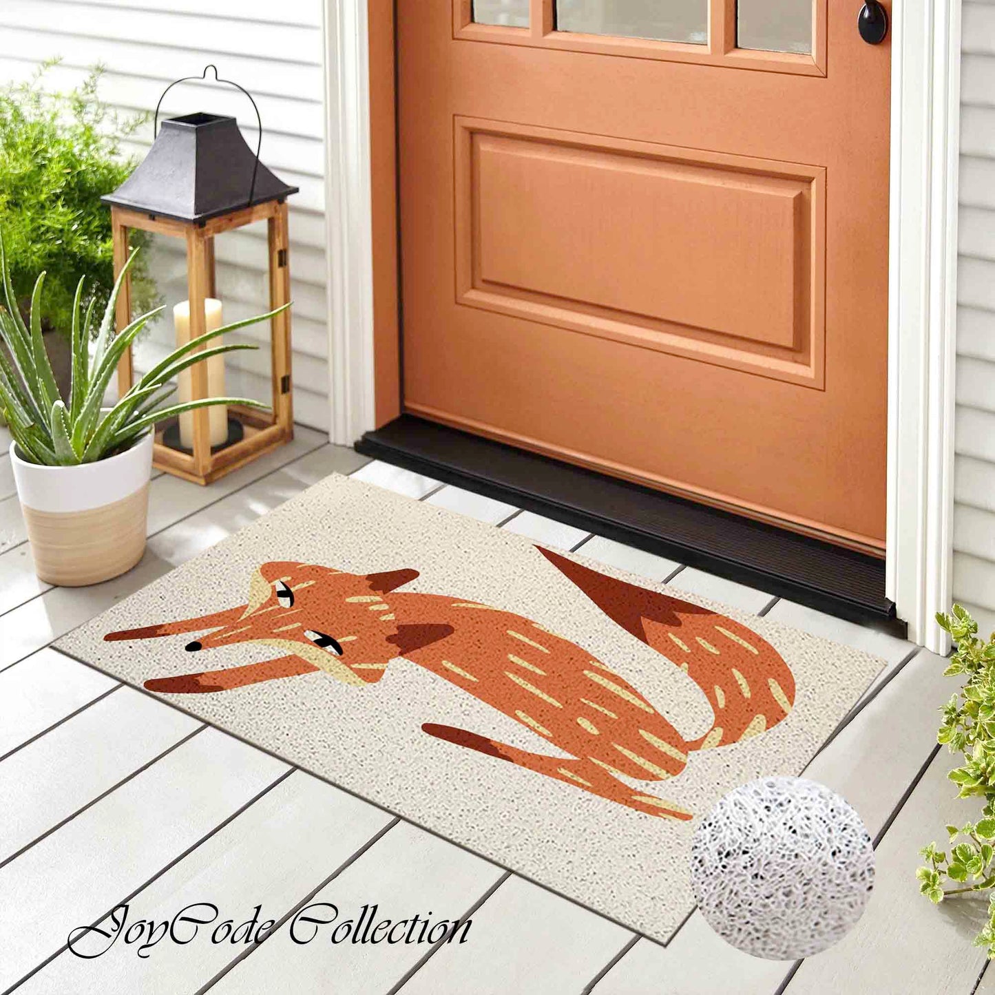 JoySwallow Personalized Door Mat, Fire Orange Fox PVC Coil Entrance Door Mat, Cute Fox Anti-Skid Outdoor Mat, Animal Entryway Rug for Porch Courtyard