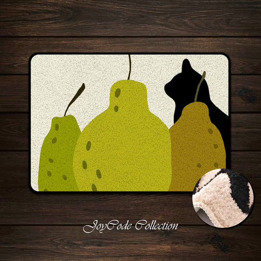 JoySwallow Pears and Cat Tufted Bathmat, Animal Bathroom Rug, Fruit Area Rug, Kitty Bedroom Rugs