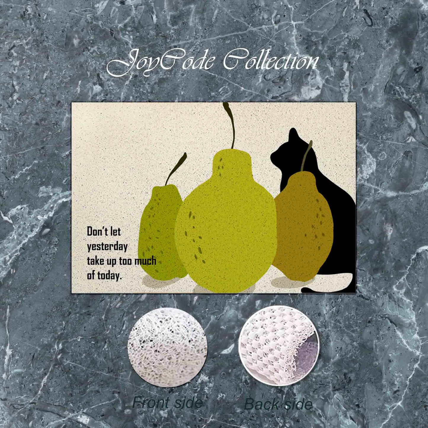 JoySwallow Personalized Bathtub Mat, Pears and Cat Bathtub Mat, PVC Coil Shower Mat, Anti Skid PVC Coil Bathmat, Animal Permeable Bathmat, Glass and Pot Drainable Rug