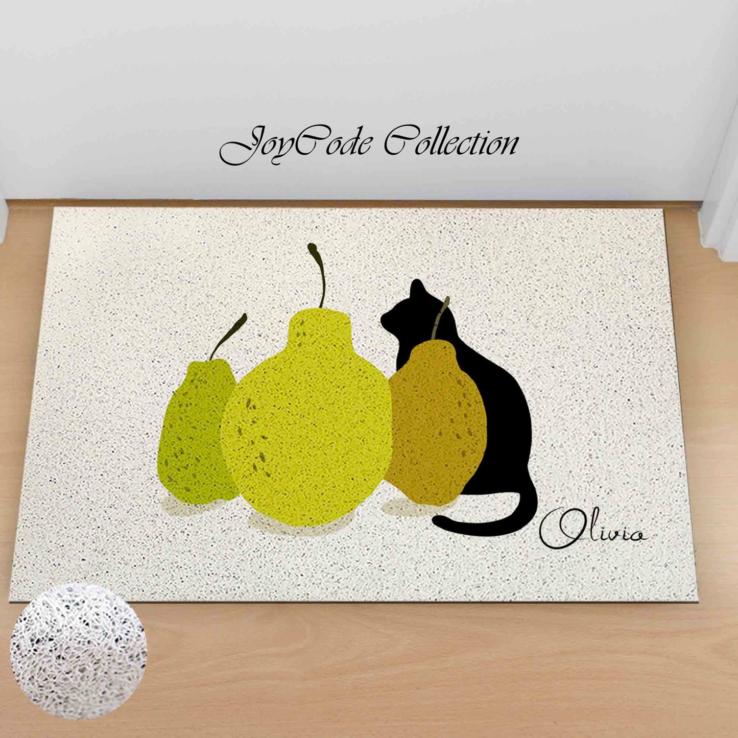 JoySwallow Personalized Door Mat, Pears and Cat PVC Coil Entrance Door Mat, Cute Animal Anti-Skid Outdoor Mat, Fruit Entryway Rug for Porch Courtyard