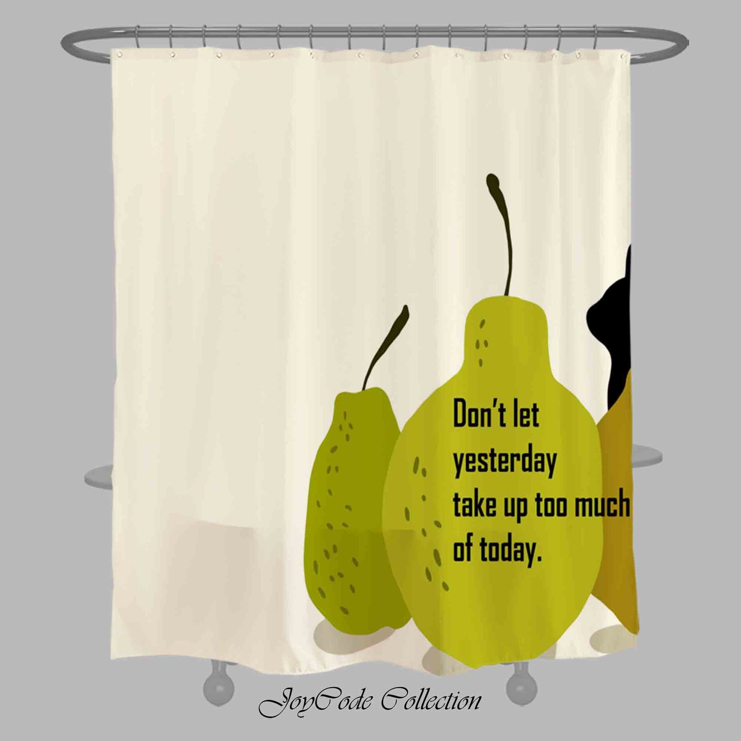 JoySwallow Pears and Cat Shower Curtain, Black Cat Waterproof Curtains, Animal Machine Washable Shower Curtains, Heavy Weighted Bath Curtains with hooks