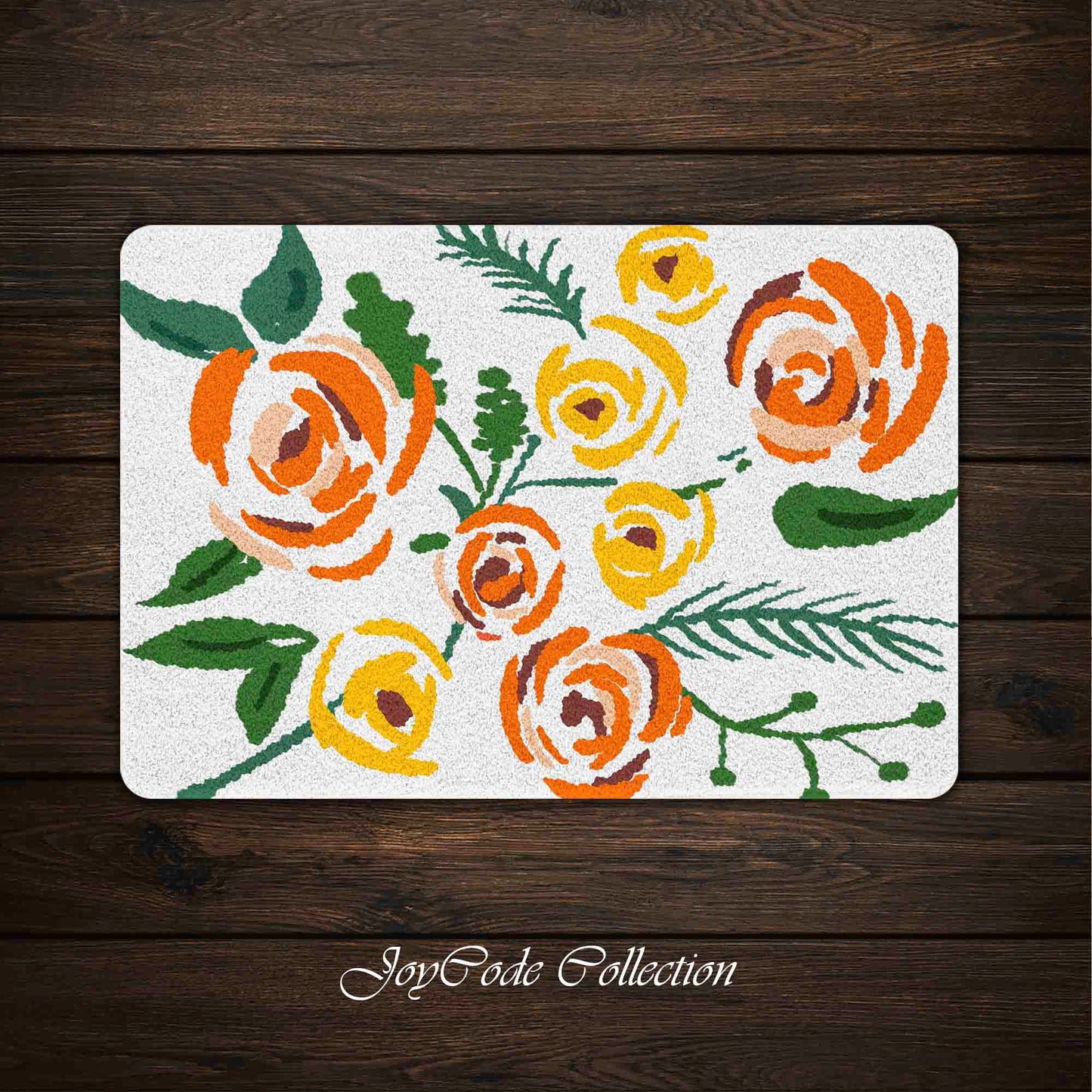 JoySwallow Orange Champagne Roses Tufted Bathmat, Floral Bathroom Rug, Flower Area Rug, Floral Bedroom Rugs