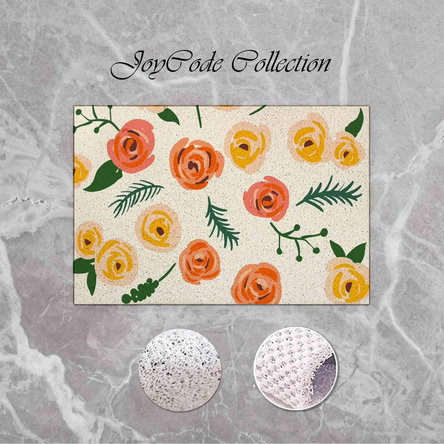 JoySwallow Personalized Bathtub Mat, Pink Orange Champagne Roses Bathtub Mat, PVC Coil Shower Mat, Anti Skid PVC Coil Bathmat, Floral Permeable Bathmat, Irregular Shaped Drainable Rug