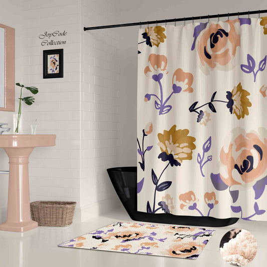 JoySwallow Pink Roses purple leaves Shower Curtain, Leaves Waterproof Curtains, Floral Machine Washable Shower Curtains, flower Heavy Weighted Bath Curtains with hooks