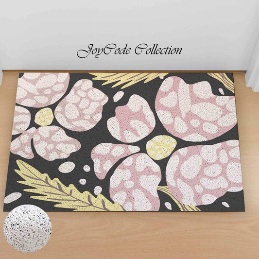 JoySwallow Personalized Door Mat, Pink Buttercup Flower Doormat, PVC Coil Entrance Door Mat, Floral Anti-Skid Outdoor Mat, Pink Flower Entryway Rug for Porch Courtyard