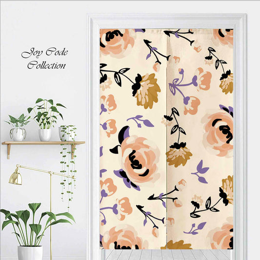 JoySwallow Pink Roses Purple Leaves Doorway Curtain, Floral Door Tapestries for Home, Flower Door Curtain for Kitchen, Curtain for Bedroom Decoration, Privacy Divider Curtain with Rod