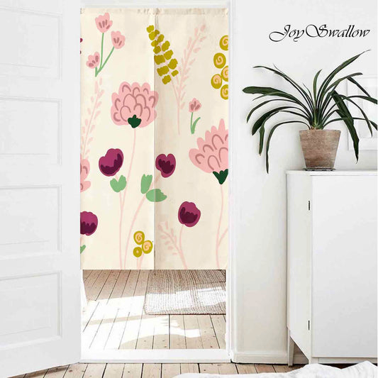 JoySwallow Personalized Doorway Curtain, Pink Flower Garden Door Curtain, Floral Door Tapestries for Home, Flower Door Curtain for Kitchen, Curtain for Bedroom Decoration, Privacy Divider Curtain with Rod