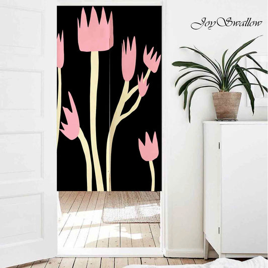 JoySwallow Personalized Doorway Curtain, Pink Tulip Door Curtain, Floral Door Tapestries for Home, Flower Door Curtain for Kitchen, Curtain for Bedroom Decoration, Privacy Divider Curtain with Rod