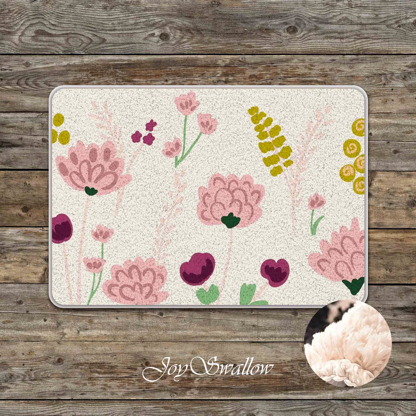 JoySwallow Pink Flowers Tufted Bathmat, Floral Bathroom Rug, Flower Area Rug, Floral Bedroom Rugs