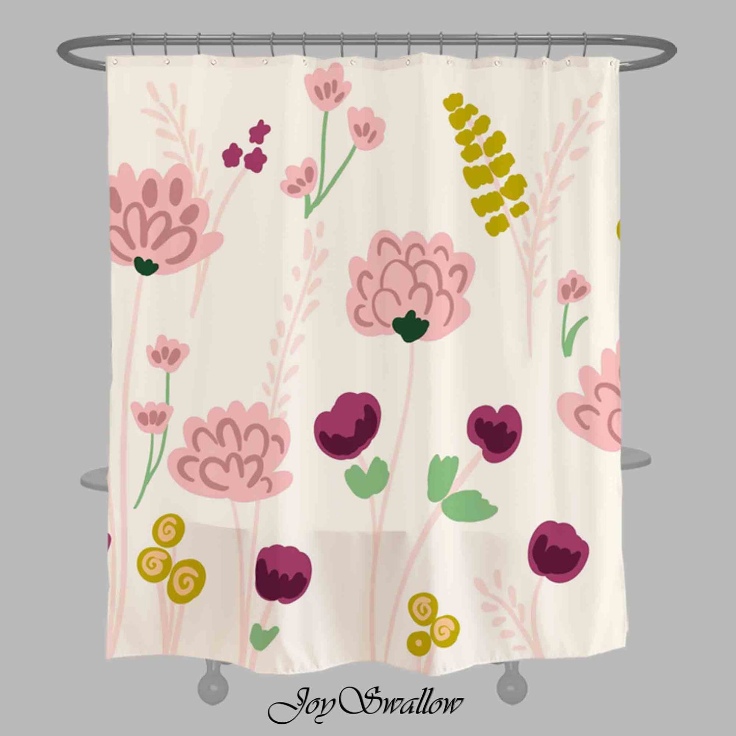 JoySwallow Pink Flower Garden Shower Curtain, Leaves Waterproof Curtains, Floral Machine Washable Shower Curtains, flower Heavy Weighted Bath Curtains with hooks