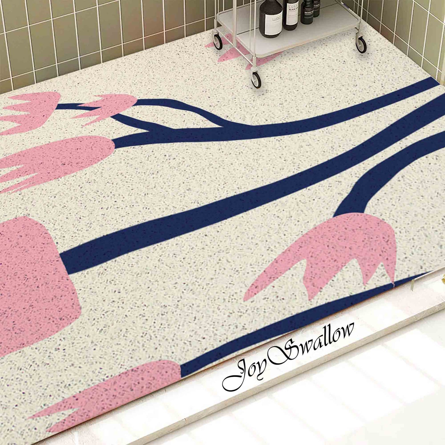 JoySwallow Personalized Bathtub Mat, Pink Tulip Bathtub Mat,  Art PVC Coil Shower Mat, Flower Anti Skid PVC Coil Bathmat, Permeable Bathmat, Drainable Rug