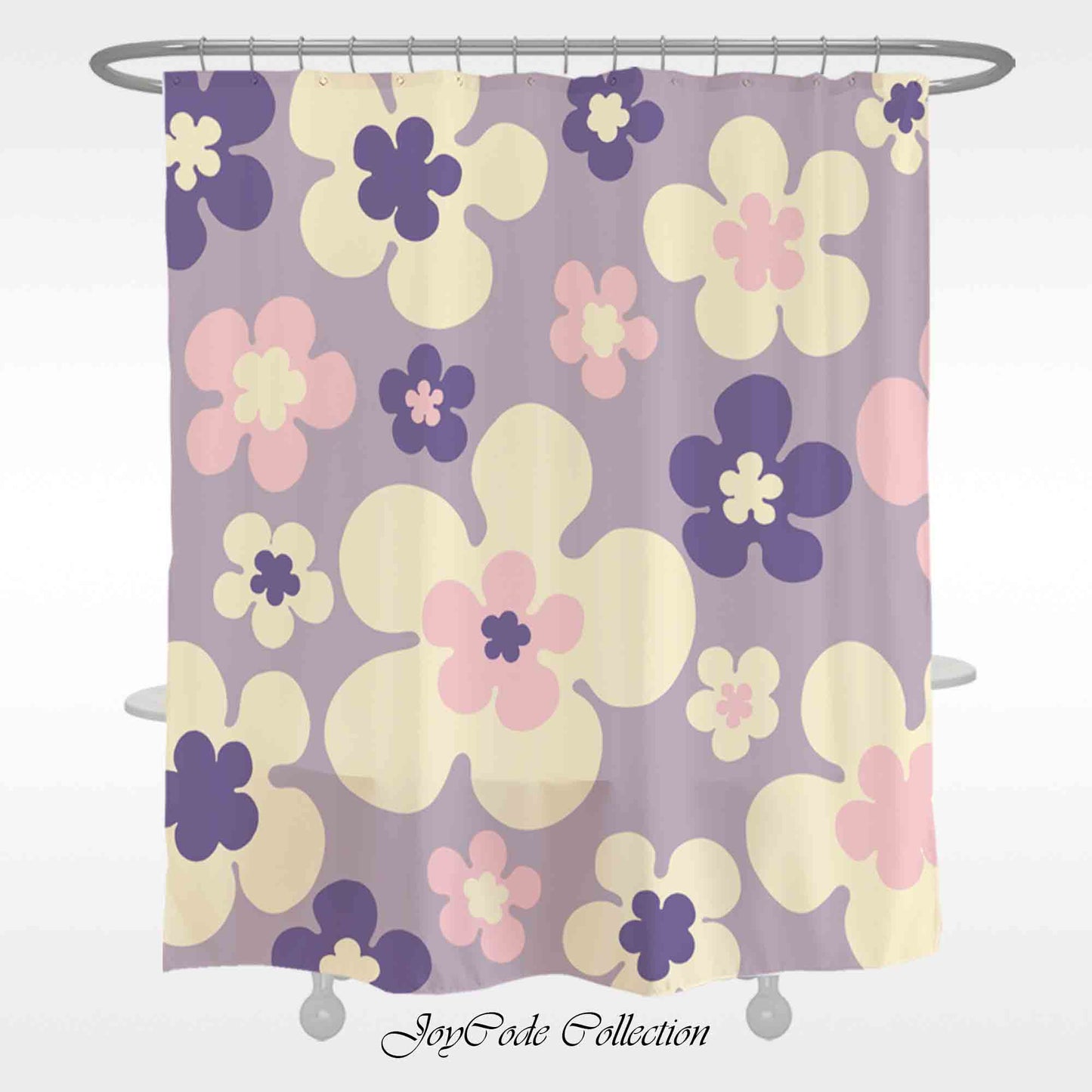 JoySwallow Purple Pink Flowers Shower Curtain, Floral Waterproof Curtains, Machine Washable Shower Curtains, Heavy Weighted Bath Curtains with hooks