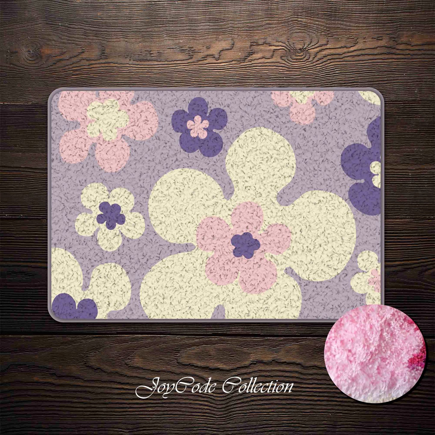 JoySwallow Purple Pink Flowers Tufted Bathmat, Floral Bathroom Rug, Flower Area Rug, Floral Bedroom Rugs