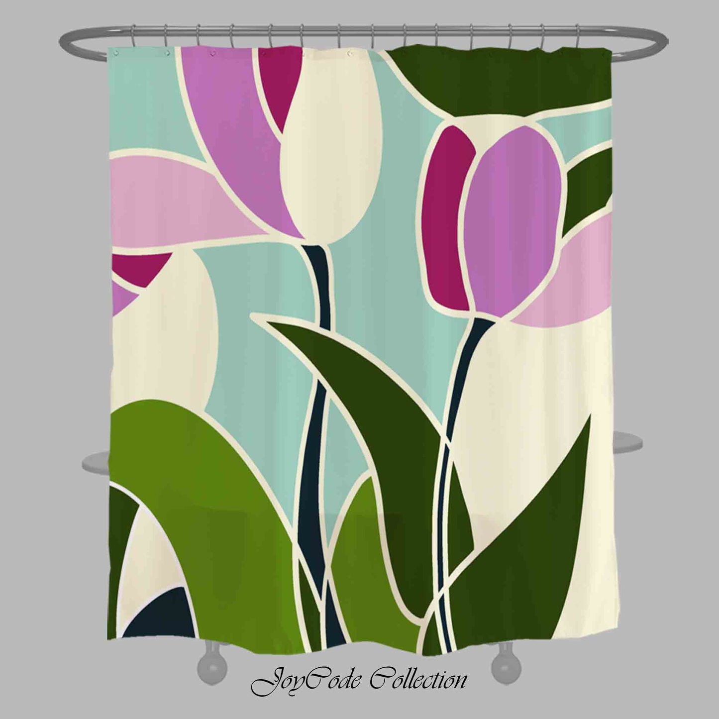 JoySwallow Purple Tulip Shower Curtain, Leaves Waterproof Curtains, Floral Machine Washable Shower Curtains, flower Heavy Weighted Bath Curtains with hooks