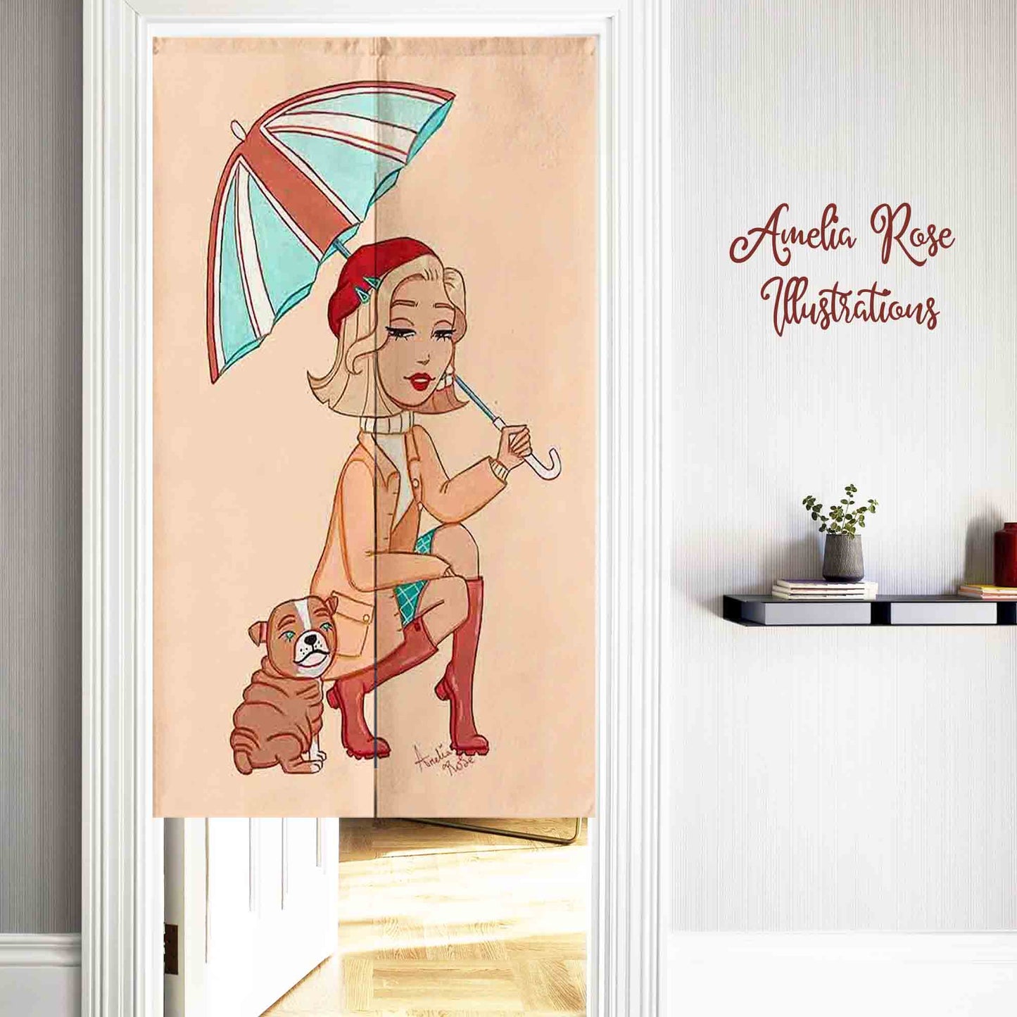 Rainy Day Doorway Curtain by by AmeliaRose Illustrations from UK