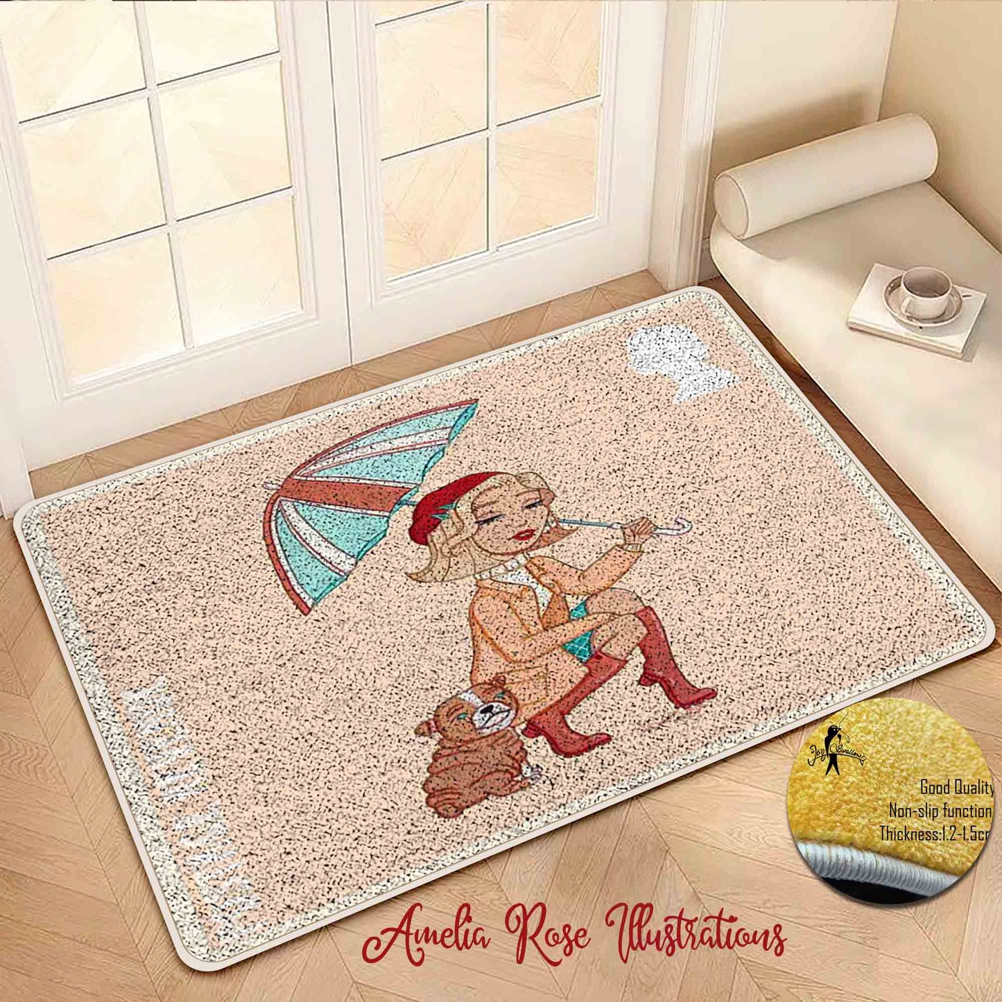 Rainy Day Flannel Door Mat by AmeliaRose Illustrations from UK