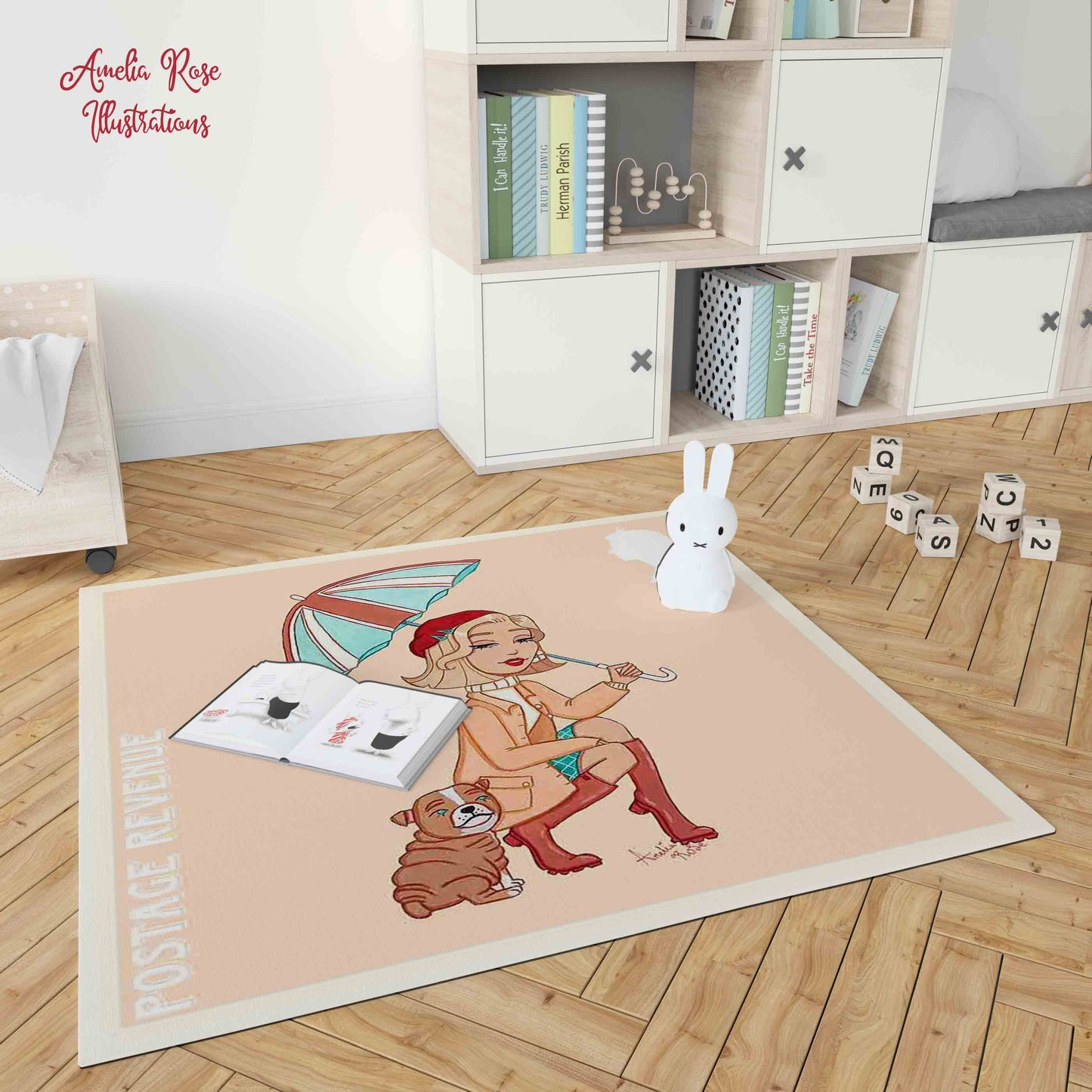 Rainy Days Fine Woven Nano Flannel Print Living Room Rug by AmeliaRose Illustrations from UK