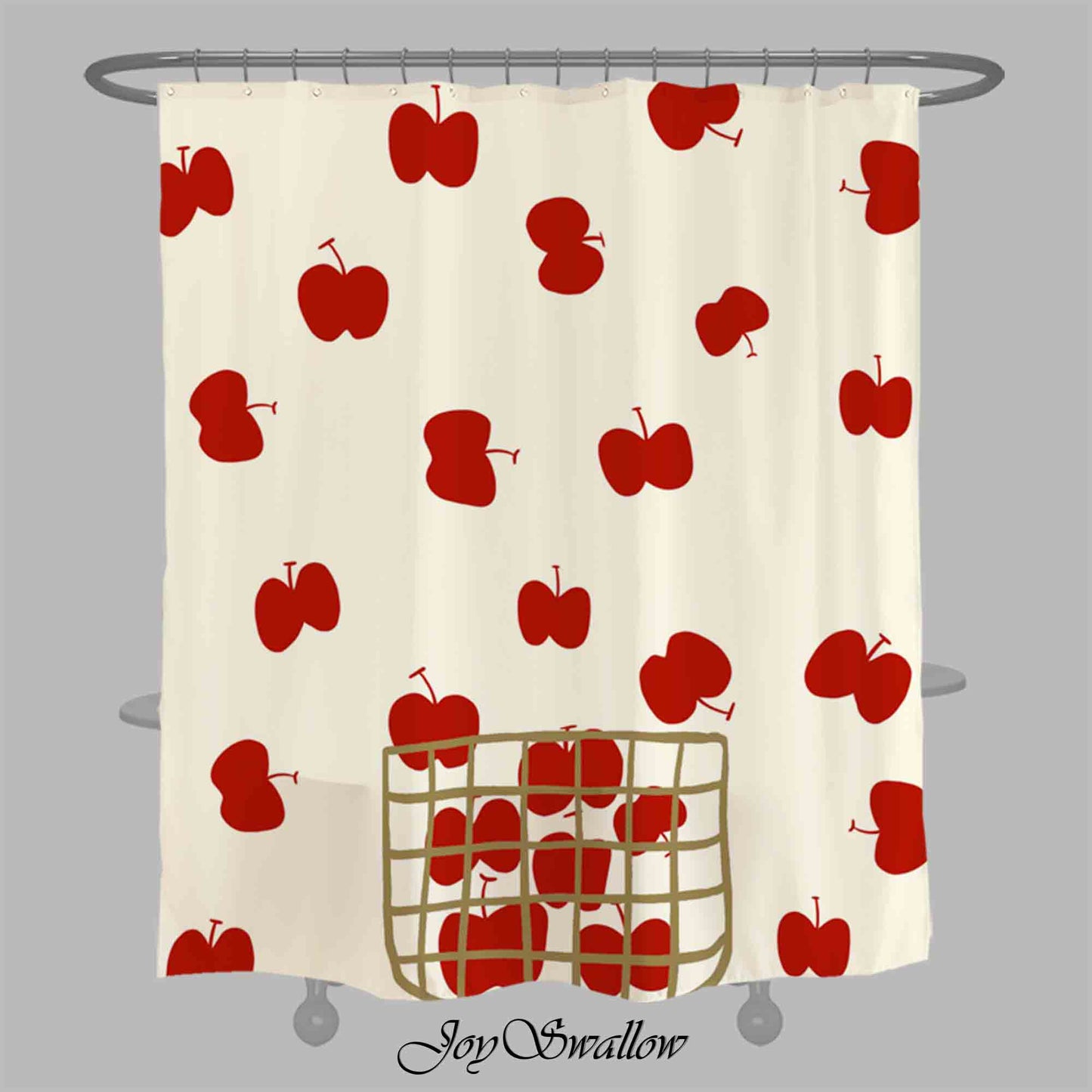 JoySwallow Personalized Shower Curtain, Hello Red Apples Curtains, Fruit Shower Curtain, Waterproof Curtain, Machine Washable Shower Curtains, Heavy Weighted Bath Curtains with hooks