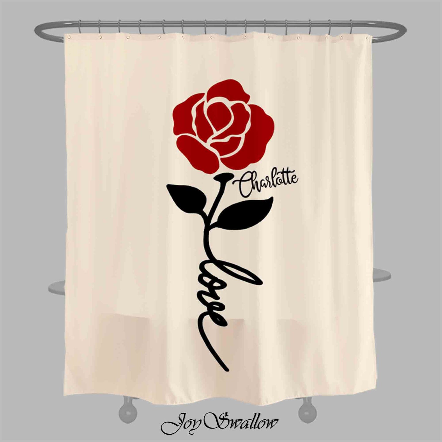 JoySwallow Red Rose Shower Curtain, Leaves Waterproof Curtains, Valentines Gift, Floral Machine Washable Shower Curtains, Heavy Weighted Bath Curtains with hooks