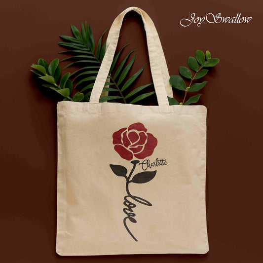 JoySwallow Personalized Tote Bag, Valentines Gift, Red Rose Canvas Bag for Party, Flowers Canvas Tote Bag for Wedding, Floral Valentine Day Gift Bags