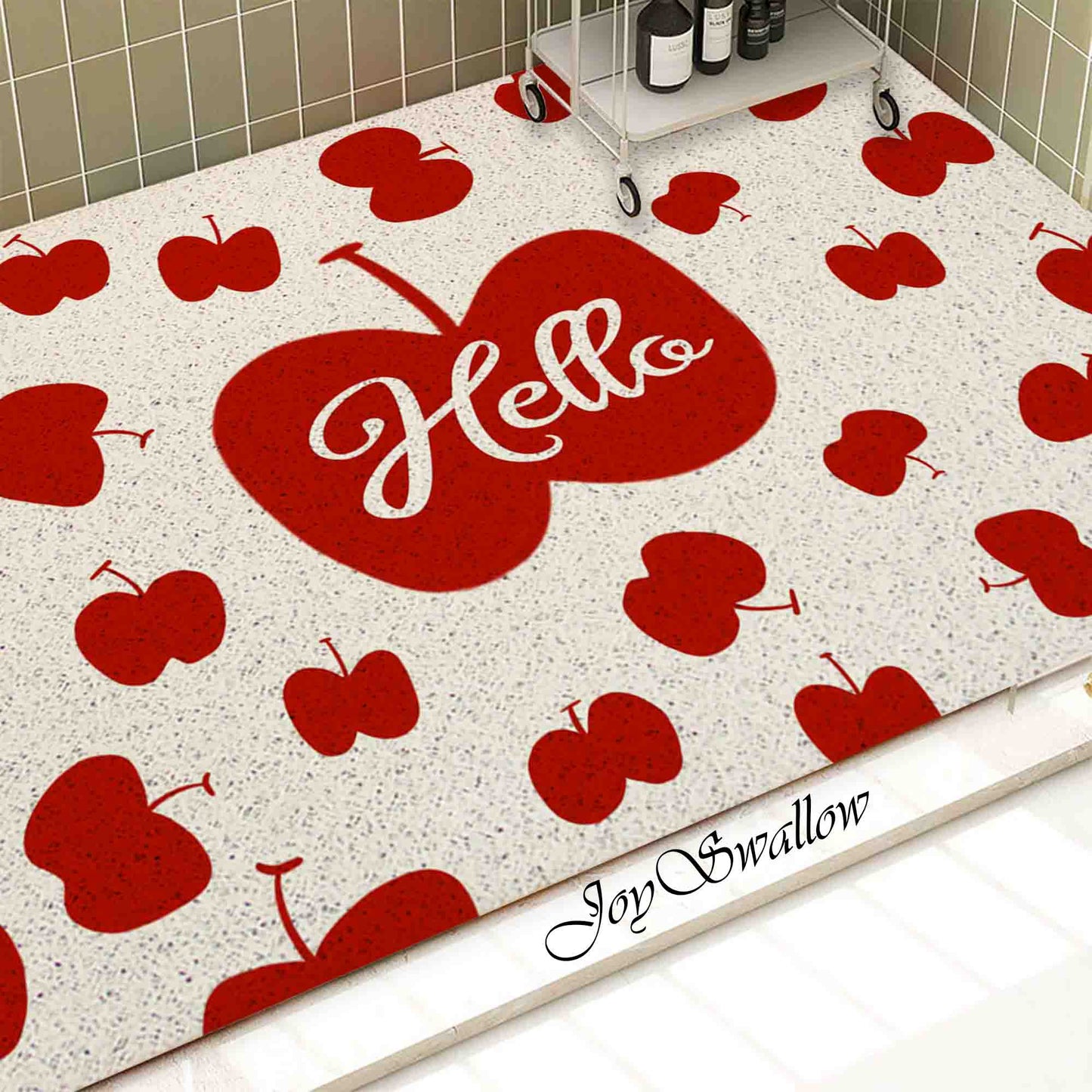 JoySwallow Personalized Bathtub Mat, Red Apples Bathtub Mat, PVC Coil Shower Mat, Anti Skid PVC Coil Bathmat, Floral Permeable Bathmat, Fruits Drainable Rug